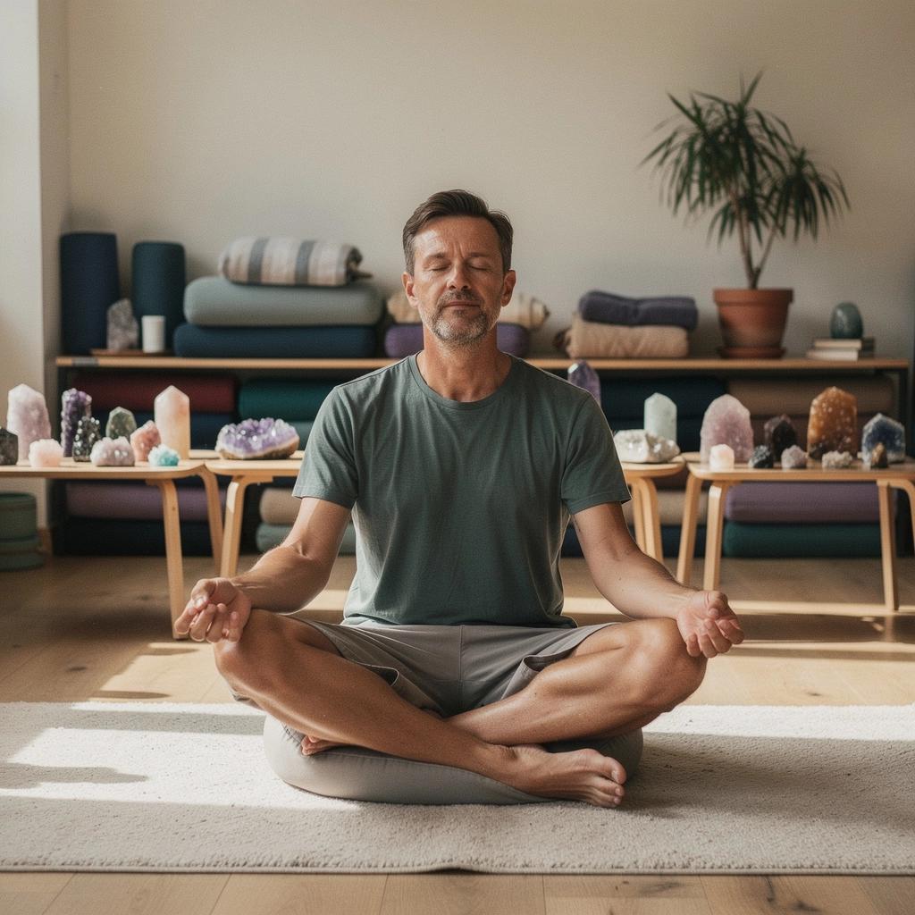 Una vista panorámica de una clase de yoga, con participantes en diferentes posturas de relajación.